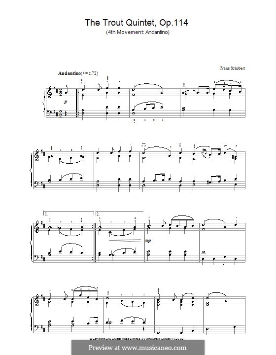 Quintet for Strings and Piano 'The Trout', D.667 Op.114: Movement IV. Version for piano by Franz Schubert