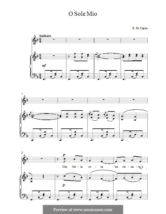 O Sole Mio: For voice and piano (F Major) by Eduardo di Capua