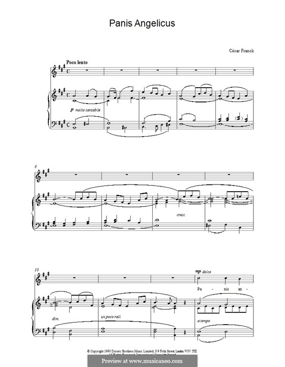 Panis Angelicus (O Lord Most Holy), Printable Scores: For voice and piano by César Franck