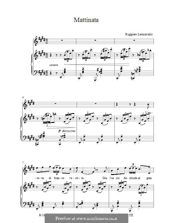 Mattinata: Piano-vocal score (high quality sheet music) by Ruggero Leoncavallo