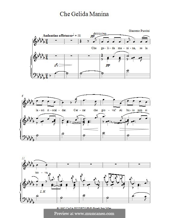 Che gelida manina: For voice and piano by Giacomo Puccini