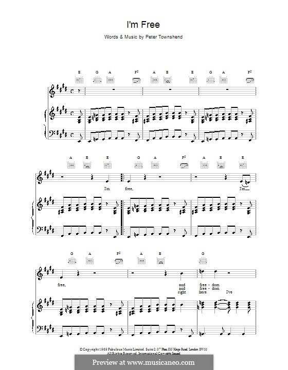 I'm Free (The Who): For voice and piano (or guitar) by Peter Townshend