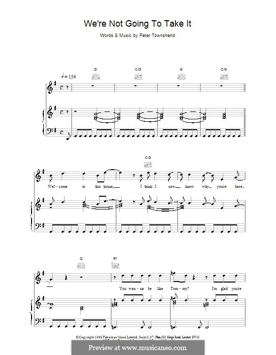 We're Not Going To Take It (The Who): For voice and piano (or guitar) by Peter Townshend