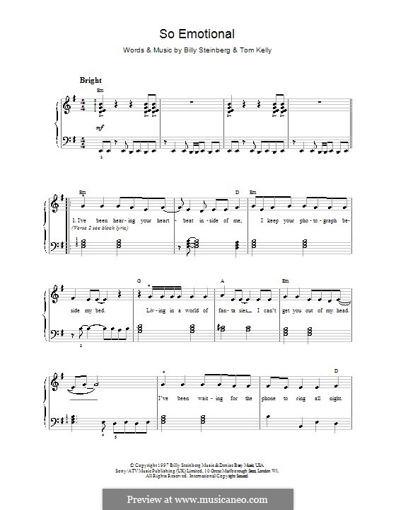 So Emotional (Whitney Houston): For voice and piano (or guitar) by Billy Steinberg, Tom Kelly