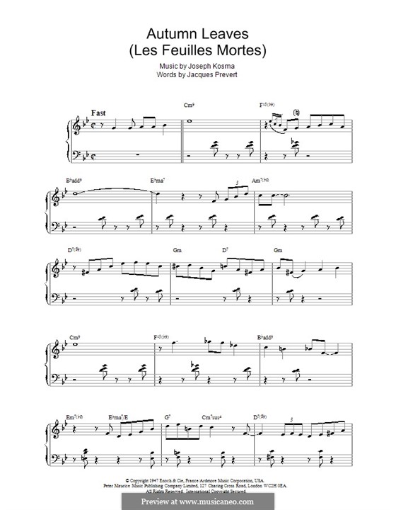 Piano version: For a single performer by Joseph Kosma