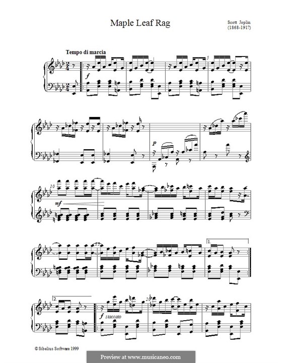 Maple Leaf Rag (Printable Scores): For piano by Scott Joplin