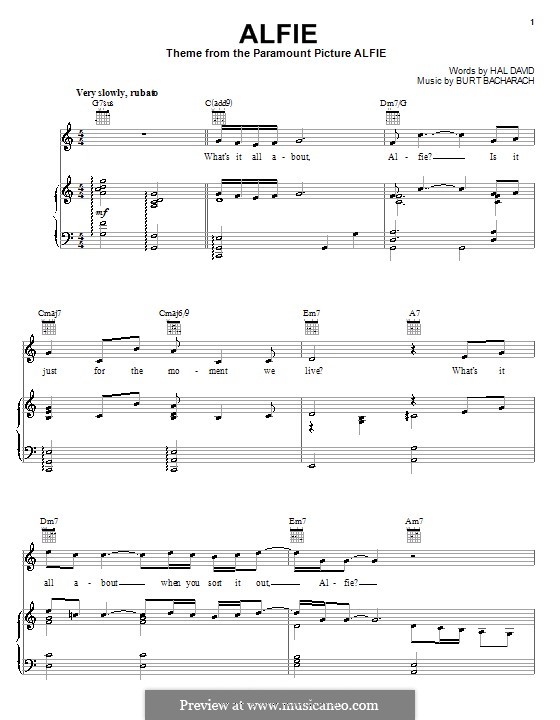 alfie by b bacharach sheet music on musicaneo alfie sheet music