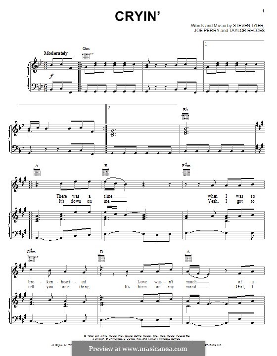 Cryin' (Aerosmith): For voice and piano (or guitar) by Joe Perry, Steven Tyler, Taylor Rhodes