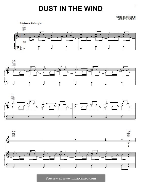 Dust in the Wind (Kansas): For voice and piano (or guitar) by Kerry Livgren