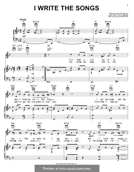 I write the songs barry manilow by b johnston sheet music on musicaneo
