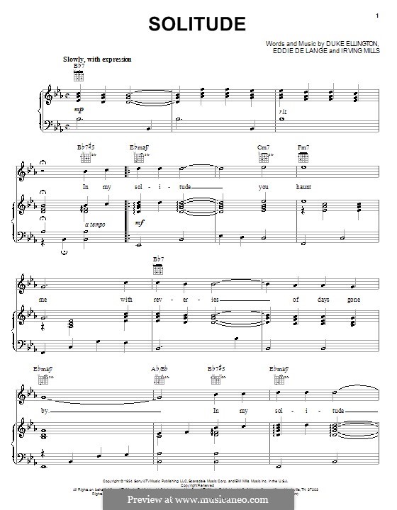 solitude by i mills d ellington e d lange sheet music on solitude sheet music