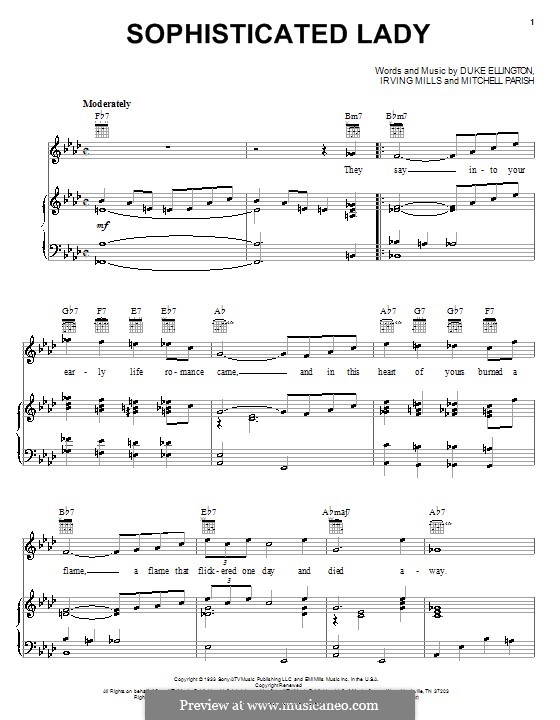 Sophisticated Lady by I. Mills, D. Ellington, M. Parish on MusicaNeo