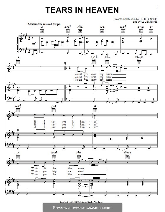 Tears In Heaven - Piano Chords/Lyrics