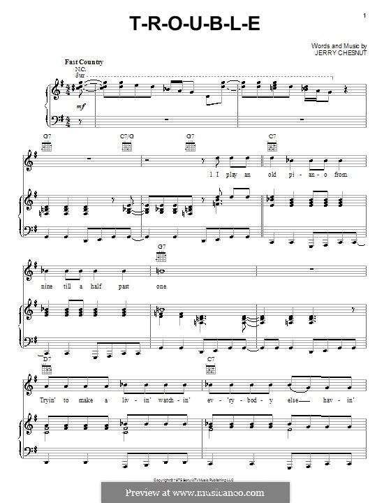 T-R-O-U-B-L-E (Elvis Presley): For voice and piano (or guitar) by Jerry Chesnut