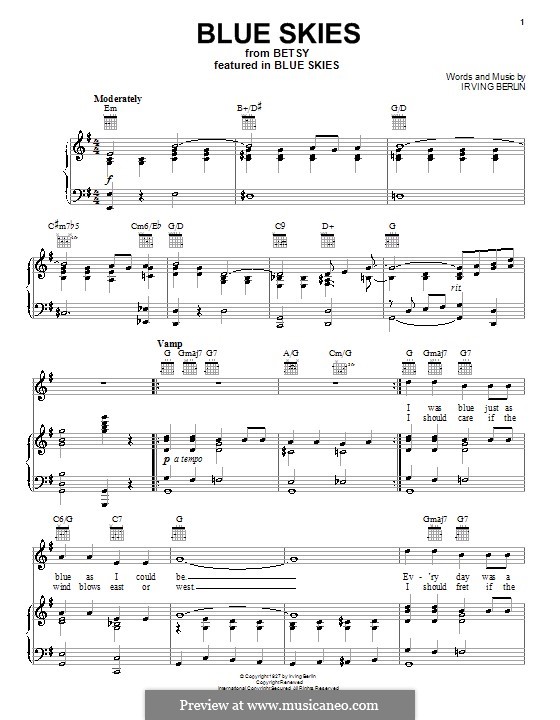 blue skies by i berlin sheet music on musicaneo blue skies irving berlin sheet music