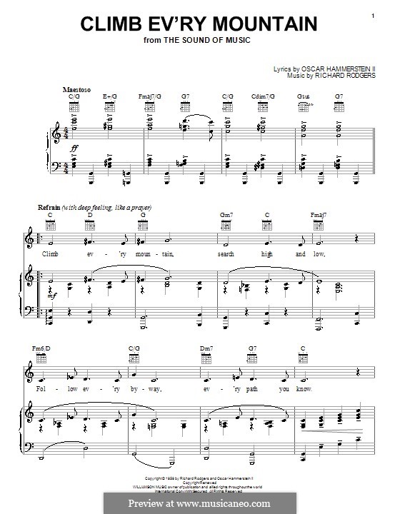Climb Ev'ry Mountain (from The Sound Of Music): For voice and piano (or guitar) by Richard Rodgers