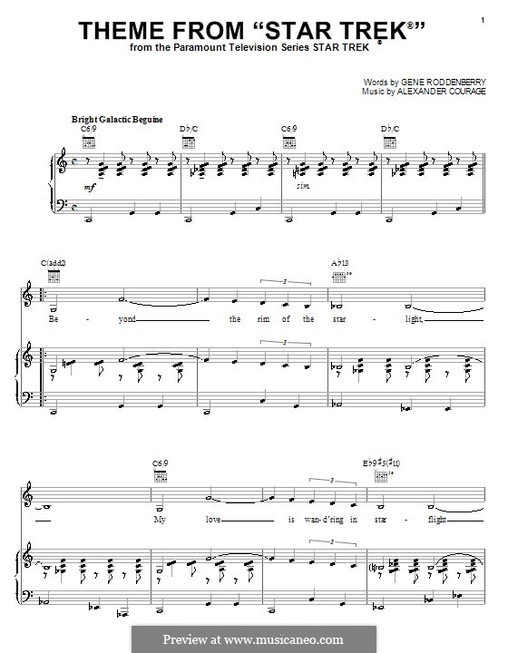 Star Trek. Theme: For voice and piano (or guitar) by Alexander Courage