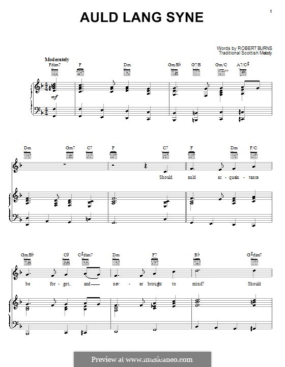 Vocal-instrumental version (printable scores): For voice and piano or guitar (F Major) by folklore