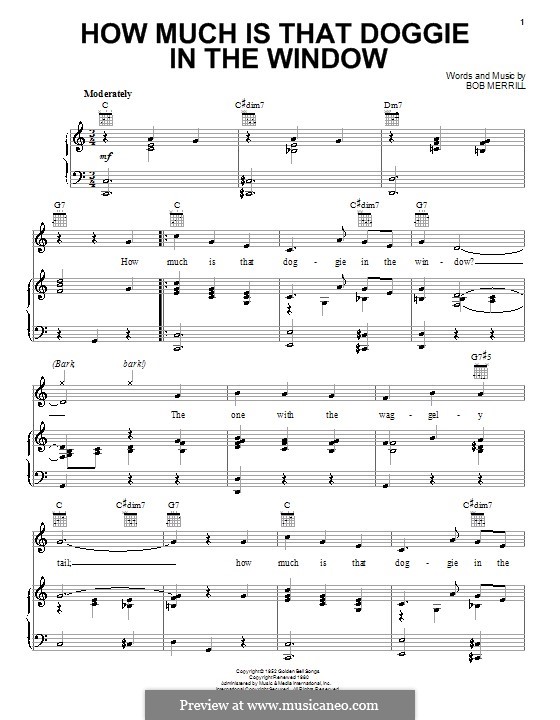 How Much is That Doggie in the Window: For voice and piano (or guitar) by Bob Merrill