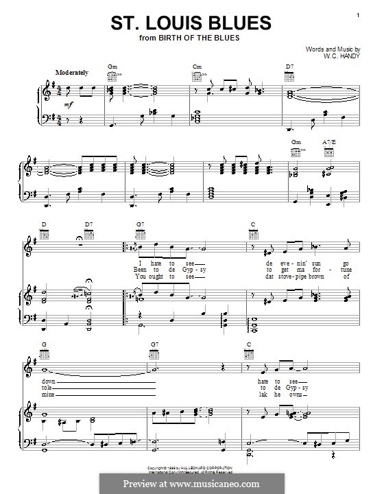 St. Louis Blues: For voice and piano (or guitar) by William Christopher Handy