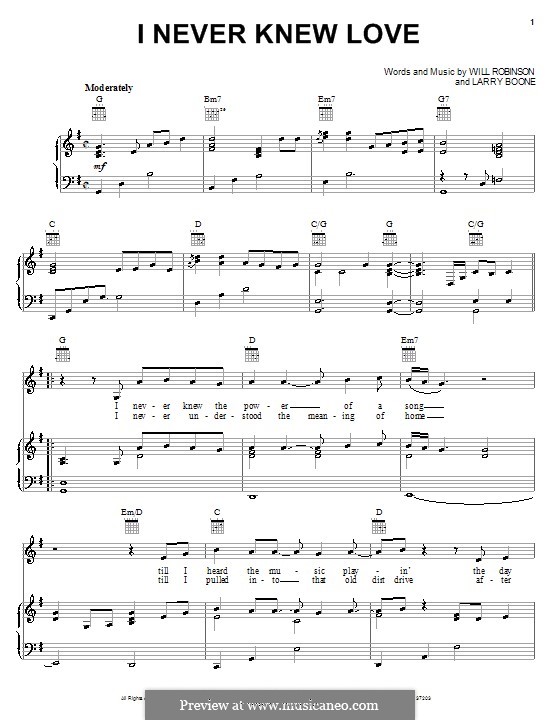 I Never Knew Love (Doug Stone): For voice and piano (or guitar) by Larry Boone, Smokey Robinson