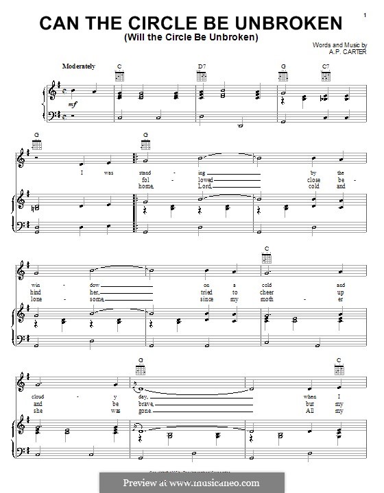 Can the Circle Be Unbroken (Will the Circle Be Unbroken): For voice and piano or guitar (The Nitty Gritty Dirt Band) by A.P. Carter
