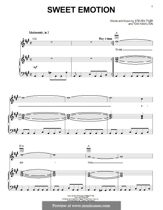 Sweet Emotion (Aerosmith): For voice and piano (or guitar) by Steven Tyler, Tom Hamilton