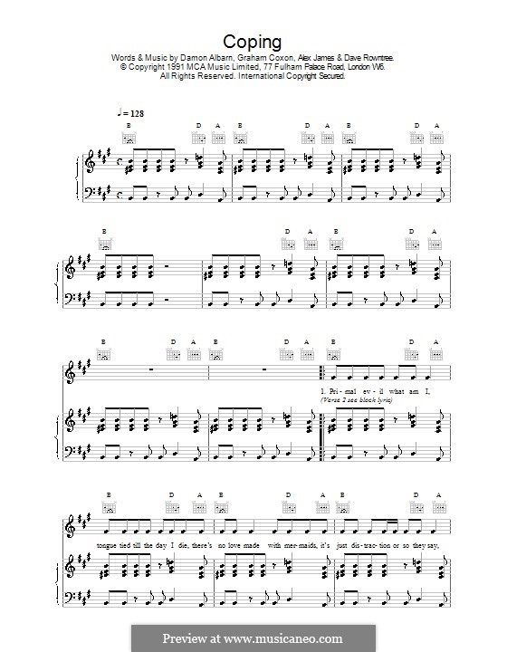 Coping (Blur): For voice and piano (or guitar) by Alex James, Damon Albarn, David Rowntree, Graham Coxon