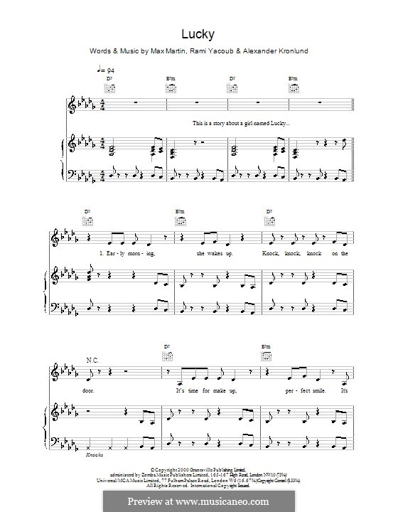 Lucky (Britney Spears): For voice and piano (or guitar) by Alexander Kronlund, Max Martin, Rami Yacoub