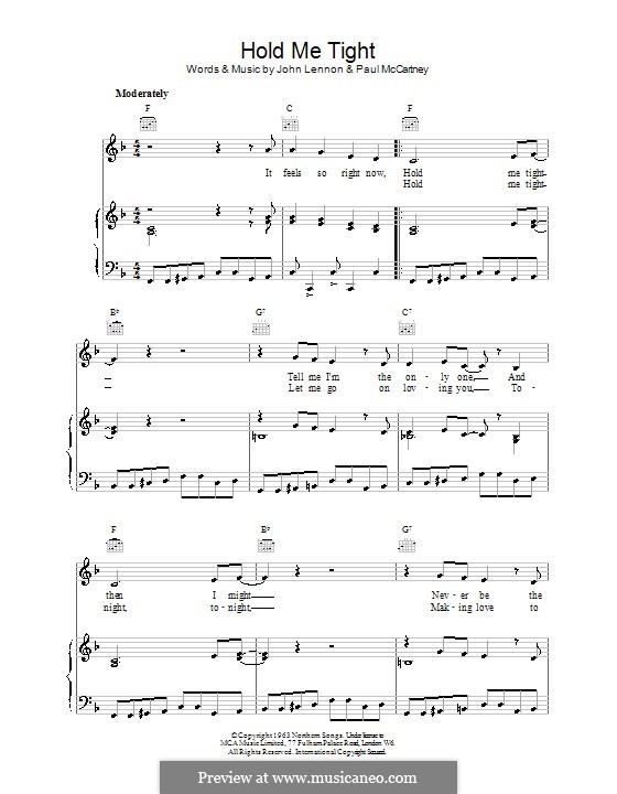 Hold Me Tight (The Beatles): For voice and piano (or guitar) by John Lennon, Paul McCartney
