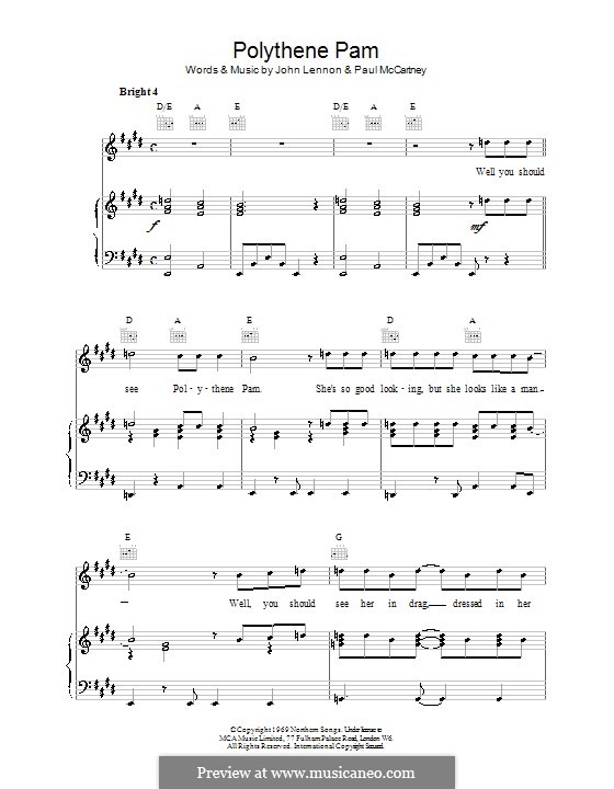 Polythene Pam (The Beatles): For voice and piano (or guitar) by John Lennon, Paul McCartney