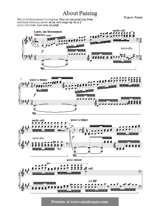 About Passing: For piano by Zbigniew Preisner