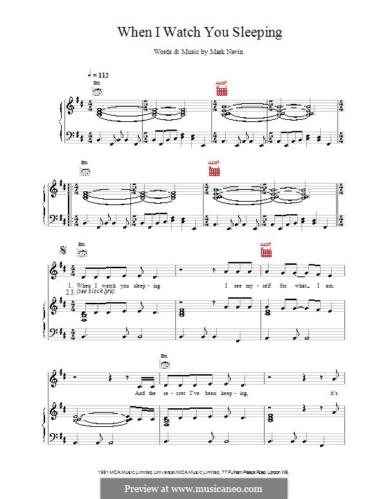 When I Watch You Sleeping by E. Reader sheet music on MusicaNeo