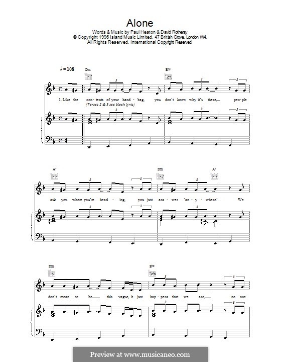 Alone (The Beautiful South) by D. Rotheray, P. Heaton on MusicaNeo