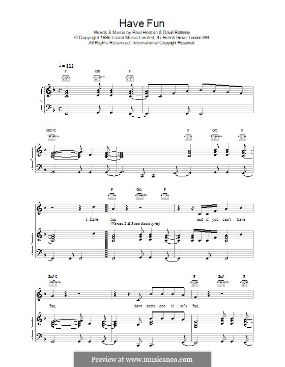 Have Fun (The Beautiful South): For voice and piano (or guitar) by David Rotheray, Paul Heaton