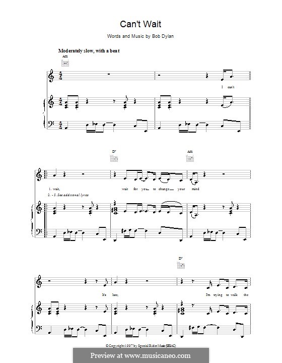 Can't Wait: For voice and piano (or guitar) by Bob Dylan