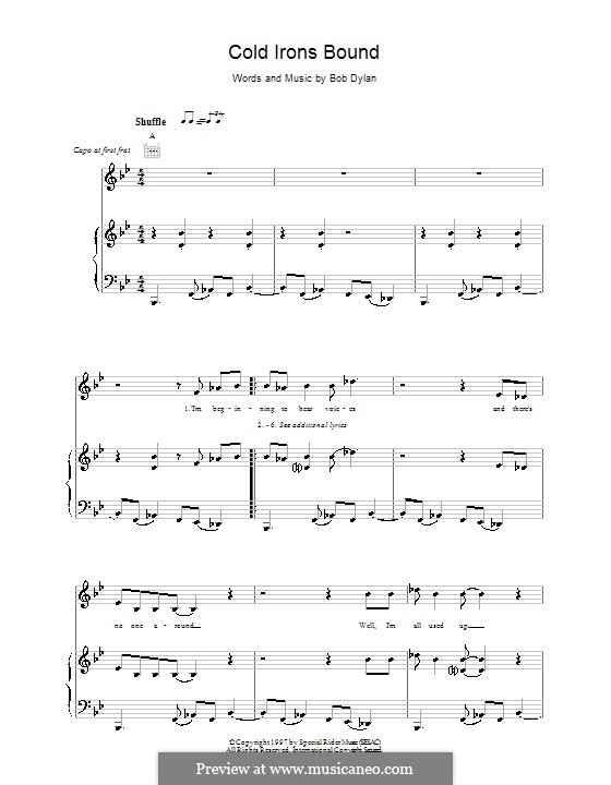 Cold Irons Bound: For voice and piano (or guitar) by Bob Dylan