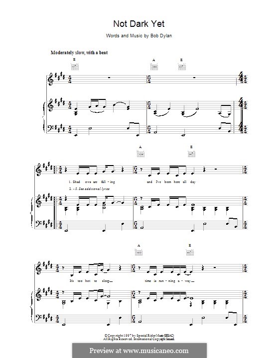 Not Dark Yet: For voice and piano (or guitar) by Bob Dylan