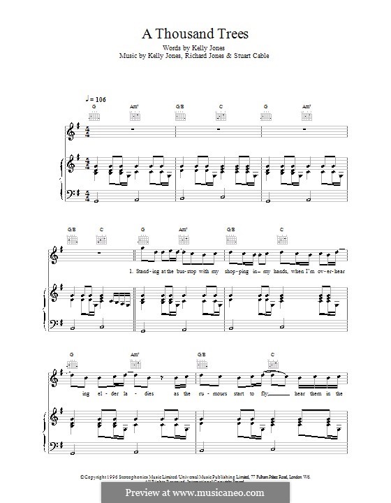 A Thousand Trees (Stereophonics): For voice and piano (or guitar) by Kelly Jones, Richard Jones, Stuart Cable