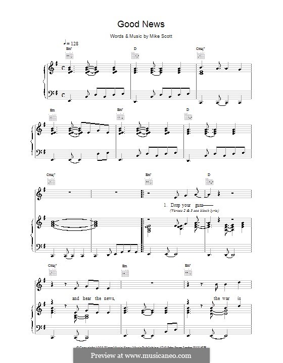 Good News (The Waterboys): For voice and piano (or guitar) by Mike Scott