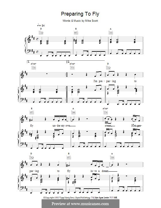 Preparing to Fly (The Waterboys): For voice and piano (or guitar) by Mike Scott