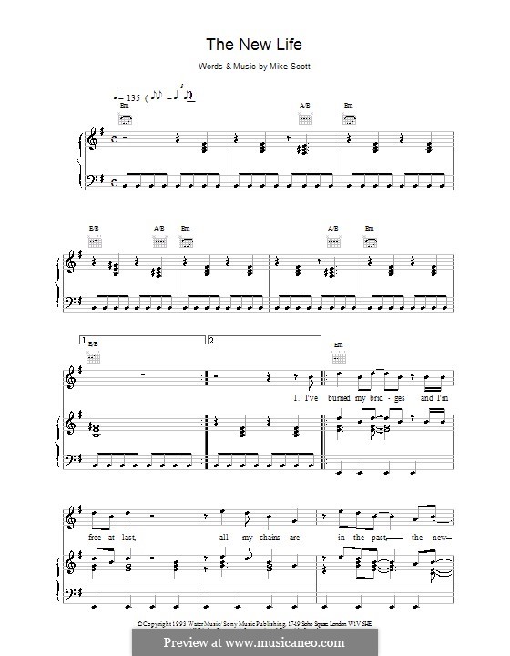 The New Life (The Waterboys): For voice and piano (or guitar) by Mike Scott