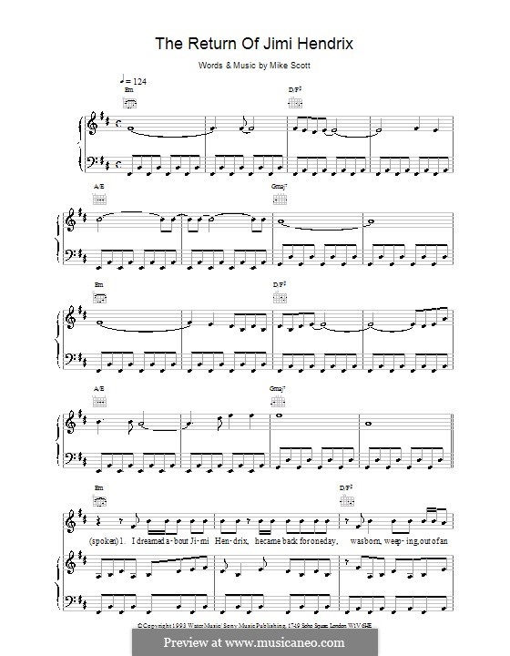 The Return of Jimi Hendrix (The Waterboys): For voice and piano (or guitar) by Mike Scott