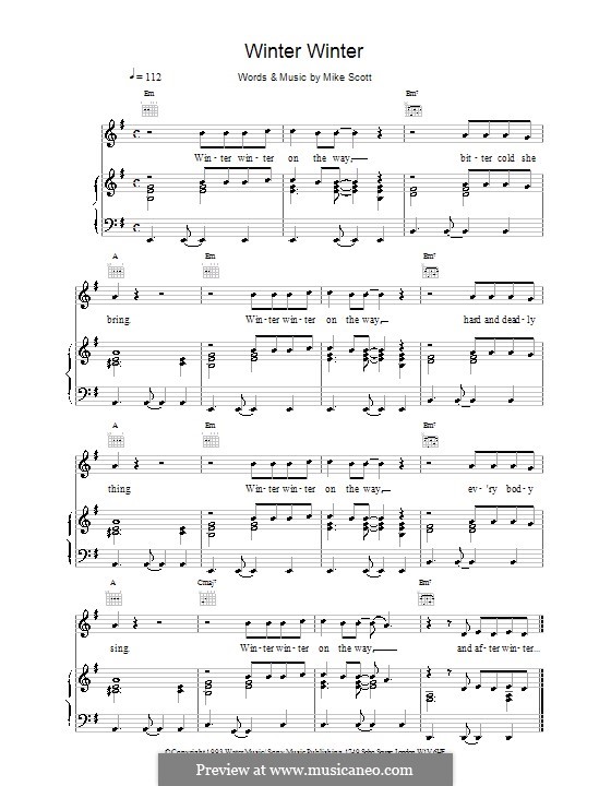 Winter Winter (The Waterboys): For voice and piano (or guitar) by Mike Scott