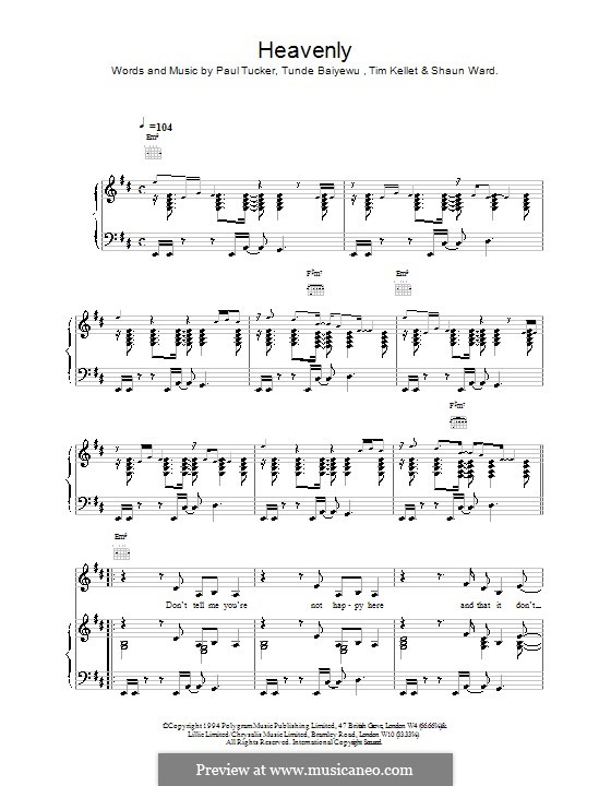 Heavenly (The Lighthouse Family): For voice and piano (or guitar) by Paul Tucker, Shaun Ward, Tim Kellet, Tunde Baiyewu