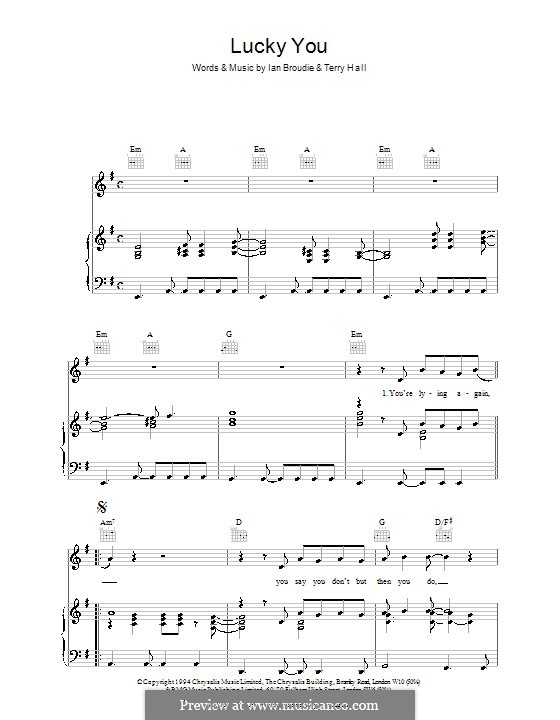 Lucky You (The Lightning Seeds): For voice and piano (or guitar) by Ian Broudie, Terry Hall