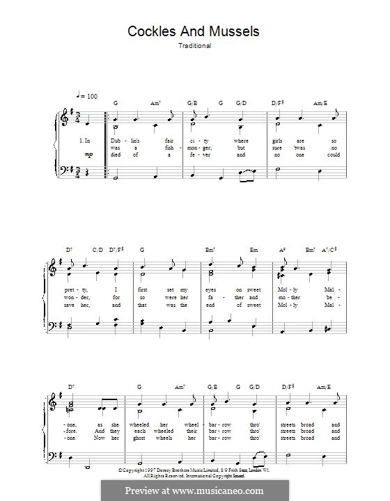 Molly Malone (Cockles and Mussels): For voice and piano (or guitar) by folklore