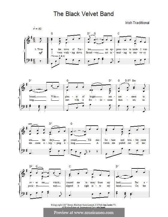 The Black Velvet Band By Folklore Sheet Music On Musicaneo