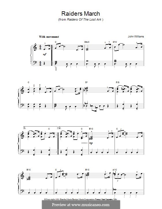 raiders march from raiders of the lost ark by j williams on musicaneo raiders march piano sheet music