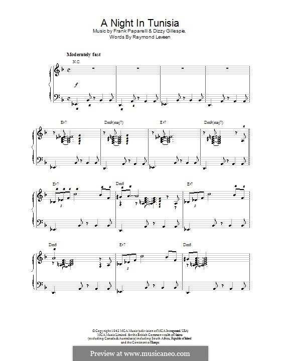 A Night In Tunisia: For piano by Dizzy Gillespie, Frank Paparelli